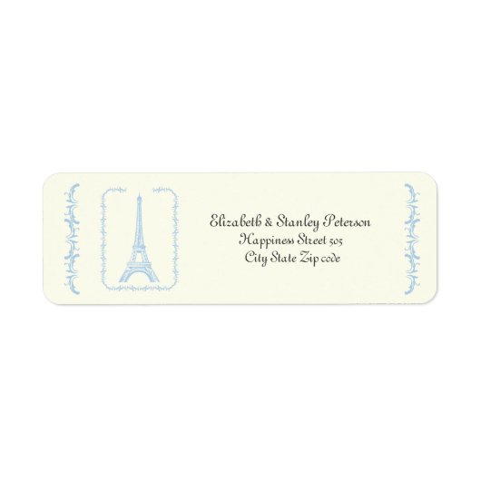 Paris bruiloft lichtblauw Eiffeltoren ivoor label (Voorkant)