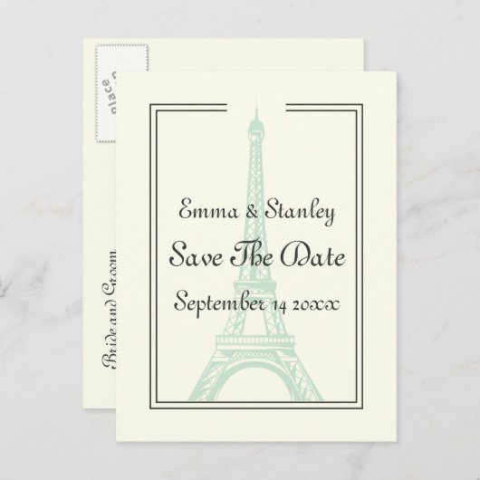 Paris bruiloft munt Eiffeltoren Save the Date Aankondigingskaart (Voorkant / Achterkant)