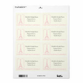 Paris bruiloft roze Eiffeltoren ivoor label (Full Sheet)