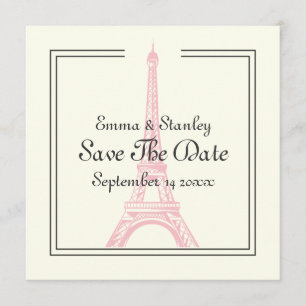 Paris bruiloft roze Eiffeltoren Save the Date kaar