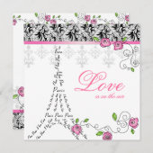 Paris bruiloft uitnodiging roze rozen zwart wit (Voorkant / Achterkant)