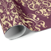 Paris Burgundy en Gold Damask Cadeaupapier (Rol Hoek)