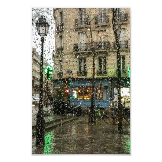 Paris Cafe and Lamp in Rain - Foto Afdruk (Voorkant)