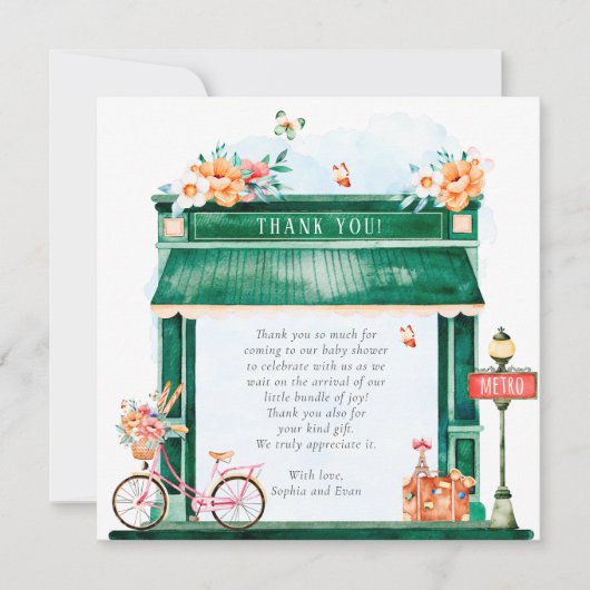 Paris Cafe Boulangerie Waterverf Baby shower Tha Bedankkaart (Voorkant)