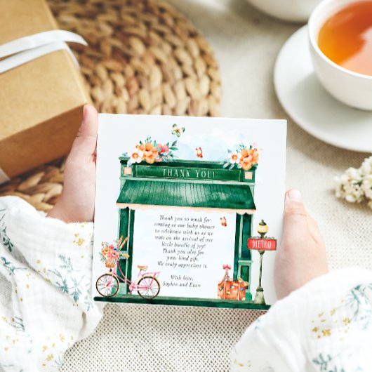 Paris Cafe Boulangerie Waterverf Baby shower Tha Bedankkaart