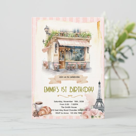 Paris cafe party invitation (Debout devant)
