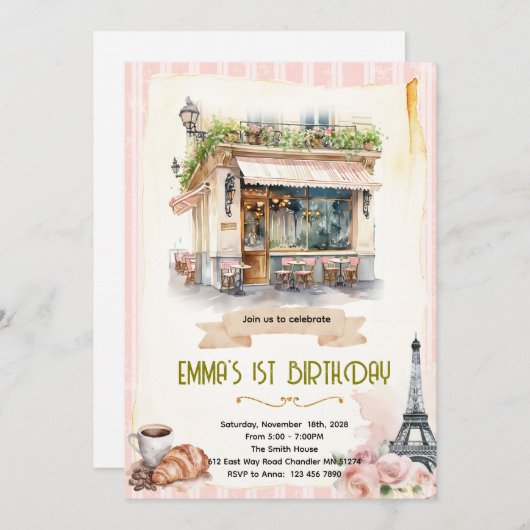 Paris cafe party invitation (Devant / Derrière)