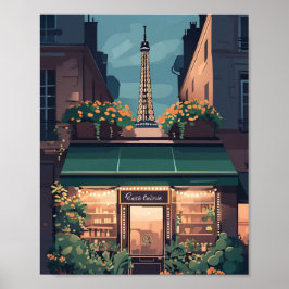 Paris Café Scene Poster – Charmante Platte Vector