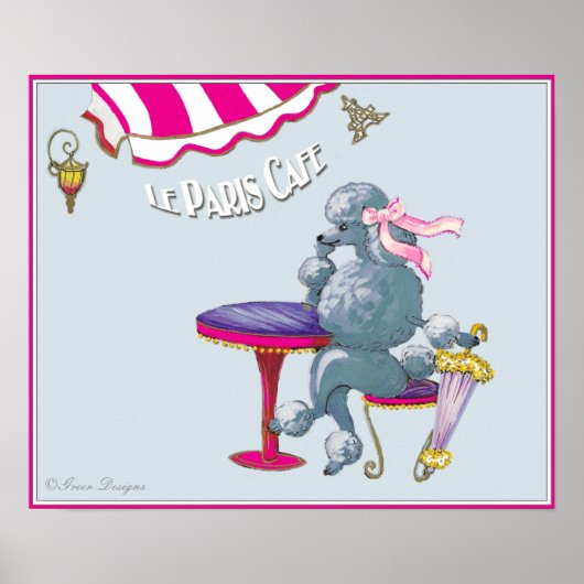 Paris Cafe Silver Poodle Poster Print (Voorkant)