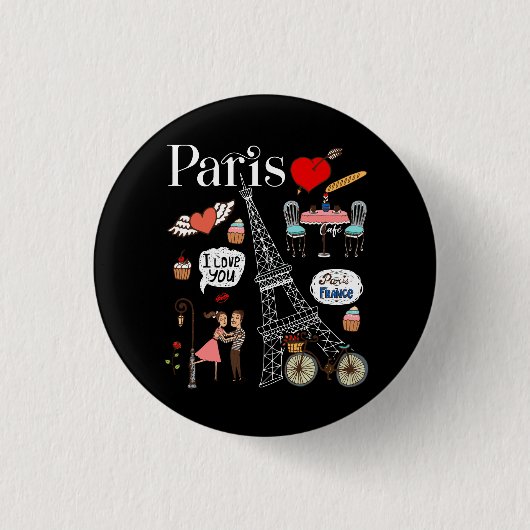 Paris Cafe Souvernir Fantasy Country Eiffel Tower Ronde Button 3,2 Cm (Voorkant)