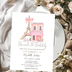 Paris Café Watercolor Roze Brunch en bubbels Kaart