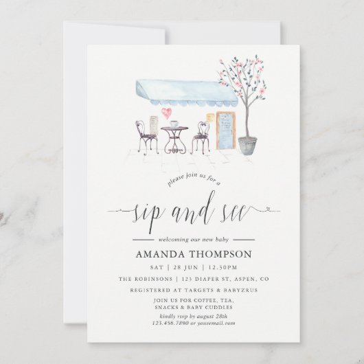 Paris Cafe Waterverf Sip en See Kaart (Voorkant)