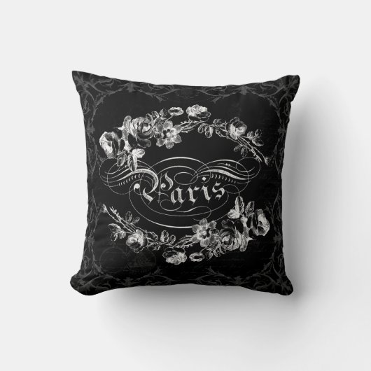 Paris Calligraphy  Flowers Black and White Kussen (Voorkant)