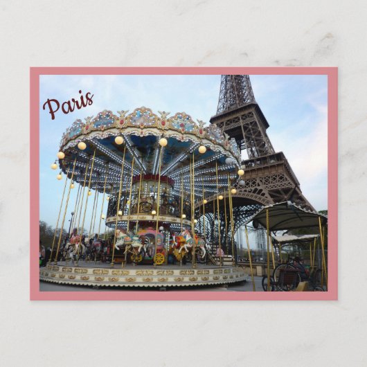 Paris Carrousel (& Eiffeltoren) met tekst Briefkaart (Voorkant)
