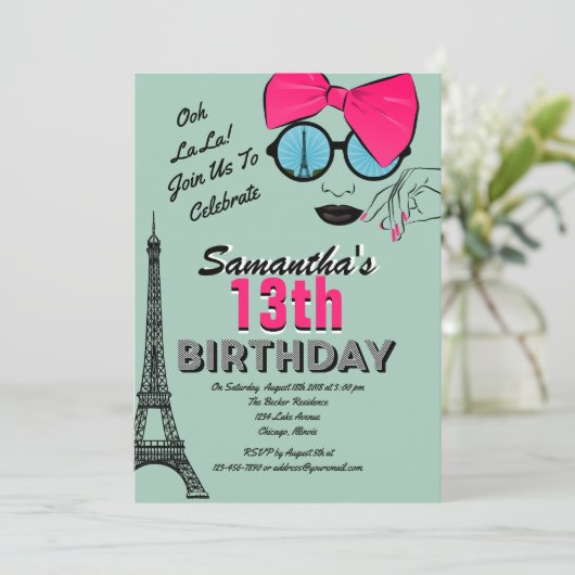 Paris Carte d'invitation d'anniversaire à thème (Debout devant)