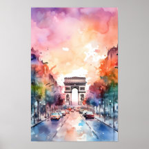 Paris Champ Elysees Waterverf Wall Art Print