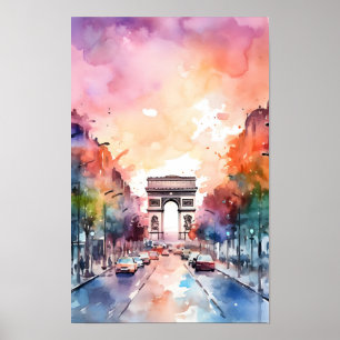 Paris Champ Elysees Waterverf Wall Art Print