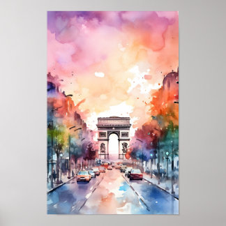 Paris Champ Elysees Waterverf Wall Art Print