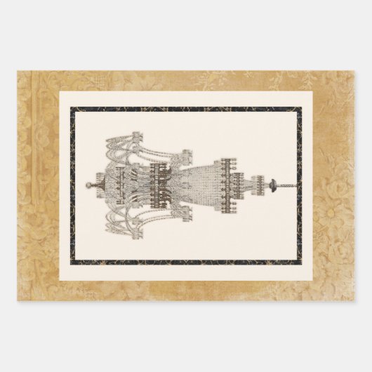 Paris  Chandelier Trio Black Gold Decoupage Inpakpapier Vel (Voorkant 3)