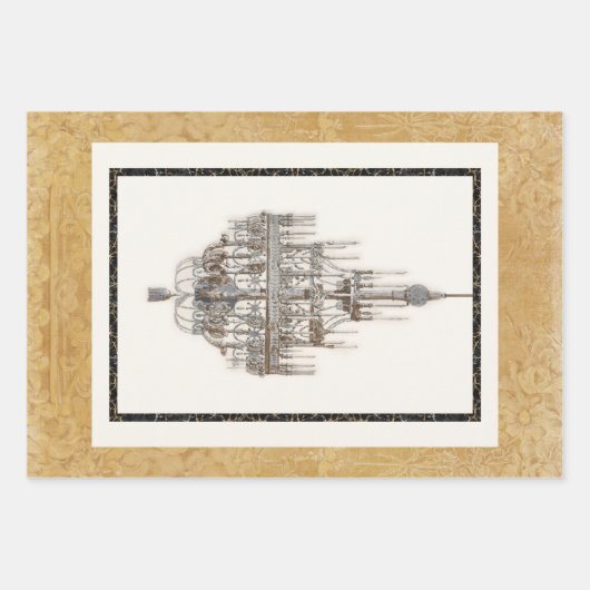 Paris  Chandelier Trio Black Gold Decoupage Inpakpapier Vel (Voorkant)