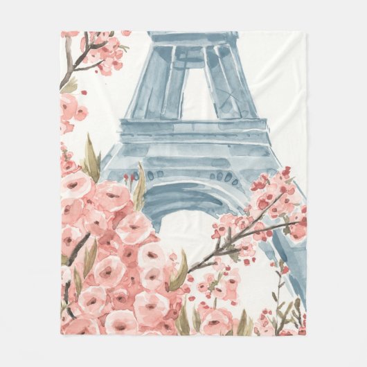 Paris Cherry Blossom Fleece Deken (Voorkant)