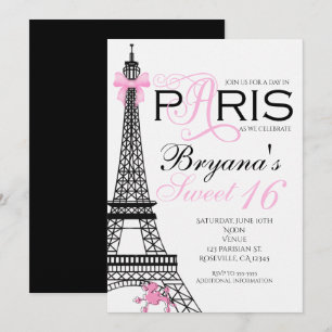 Paris Chic Elegante Roze & Zwarte Feest Uitnodigin Kaart