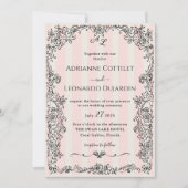 Paris Chic Faire-part de mariage à rayures roses (Devant)