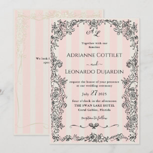 Paris Chic Faire-part de mariage à rayures roses