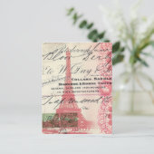 Paris chic franse scripts lace roze eiffel tower briefkaart (Staand voorkant)