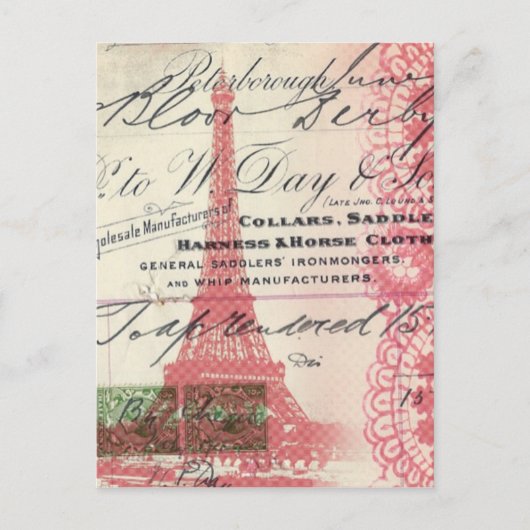 Paris chic franse scripts lace roze eiffel tower briefkaart (Voorkant)