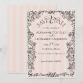 Paris Chic Roze Strepen Huwelijk Save The Date (Voorkant / Achterkant)