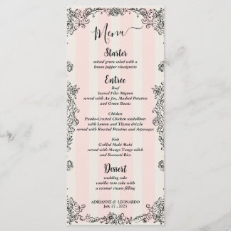 Paris Chic  Roze Strepen Script Wedding Menu