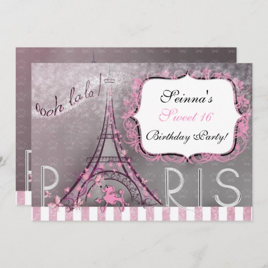 Paris Chic Sparkle Eiffel Tower Party Sweet 16 Kaart (Voorkant / Achterkant)