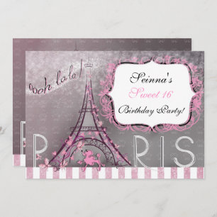 Paris Chic Sparkle Eiffel Tower Party Sweet 16 Kaart