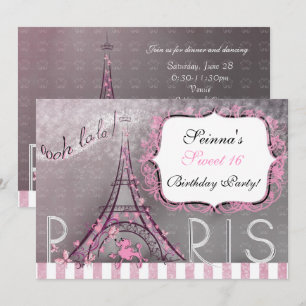 Paris Chic Sparkle Eiffeltoren Feest Sweet 16 Kaart