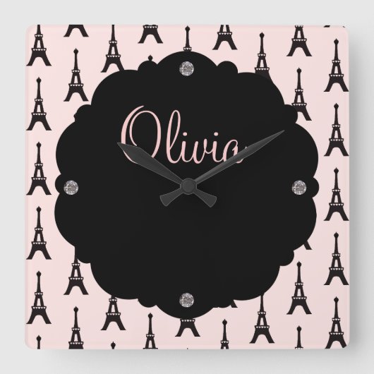 Paris Chic Wall Clock Vierkante Klok (Voorkant)