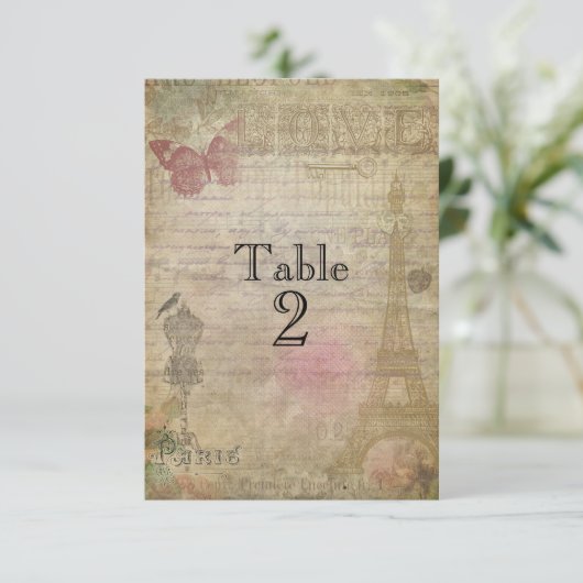 Paris chique bruiloft tafel nummer Kaarten (Staand voorkant)