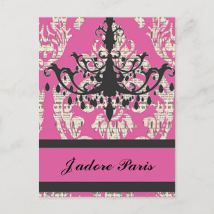 Paris chique hot roze damast  kroonluchter briefkaart