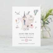 Paris Destination Wedding Monogrammed Foto Save The Date (Staand voorkant)