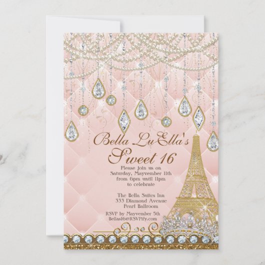 Paris Diamant et Perles Invitation de fête d'anniv (Devant)