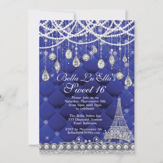 Paris Diamant et Perles Invitation de fête d'anniv (Devant)