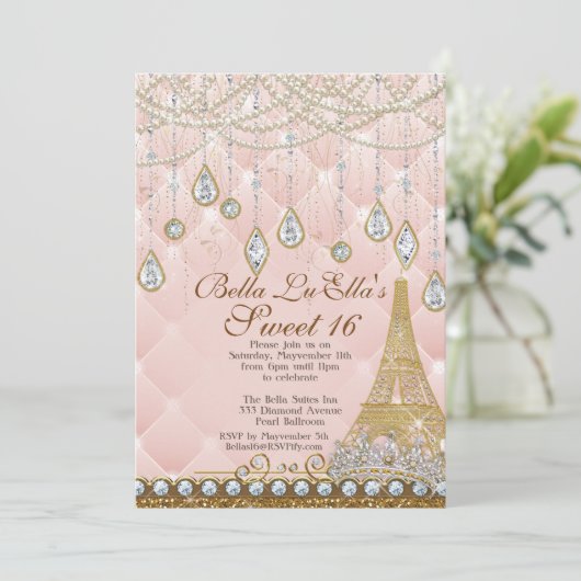 Paris Diamond en Parels Verjaardagsfeestuitnodigin Kaart (Staand voorkant)