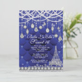 Paris Diamond en Parels Verjaardagsfeestuitnodigin Kaart (Staand voorkant)