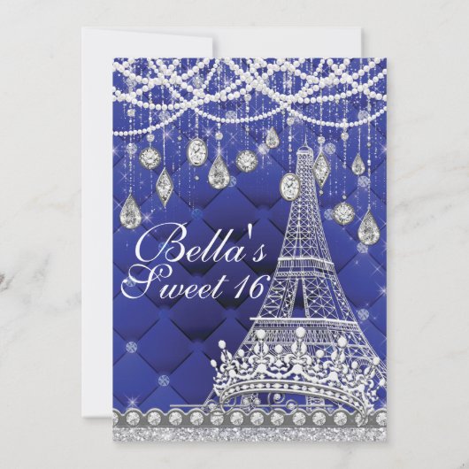 Paris Diamond en Parels Verjaardagsfeestuitnodigin Kaart (Achterkant)