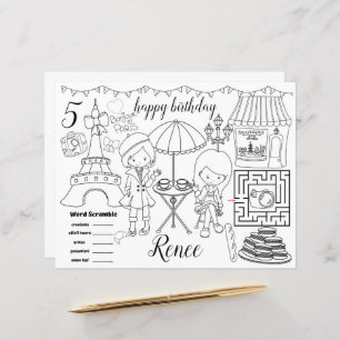 Paris Eiffel activity color sheet placemats