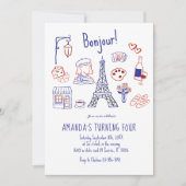 Paris Eiffel Anniversaire Main Drag Invitation (Devant)