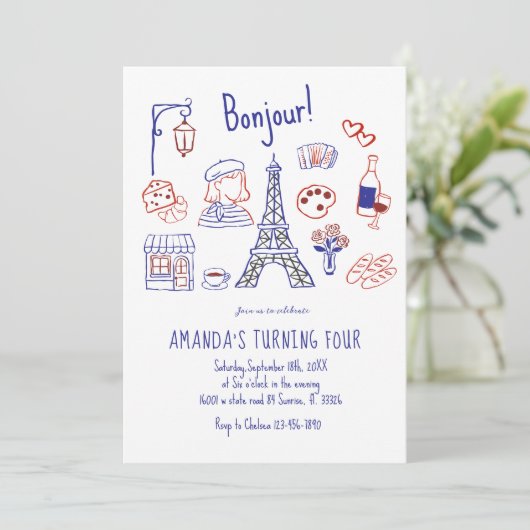 Paris Eiffel Anniversaire Main Drag Invitation (Debout devant)