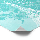 Paris Eiffel Aqua  Damasetrafiek Poster (Hoek)