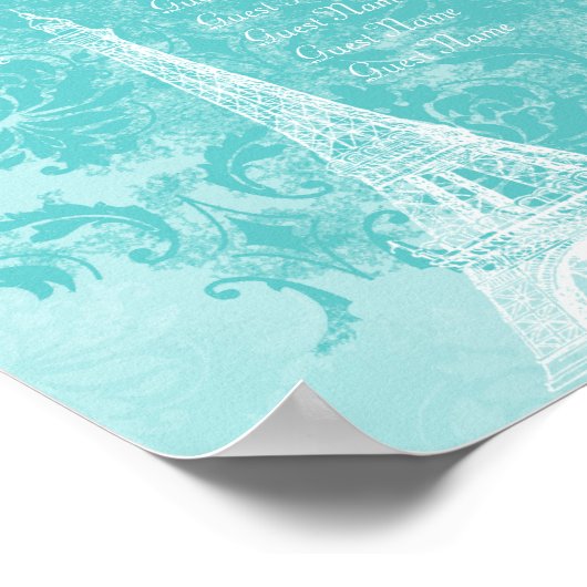 Paris Eiffel Aqua  Damasetrafiek Poster (Hoek)
