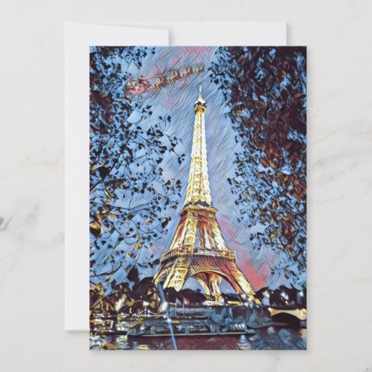 Paris Eiffel Impressionist Blauwe Kerstman Kerstmi Feestdagenkaart (Voorkant)